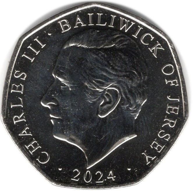 Jersey 50 Pence - Charles III D-Day - Spitfire Patrol obverse