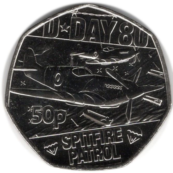 Jersey 50 Pence - Charles III D-Day - Spitfire Patrol