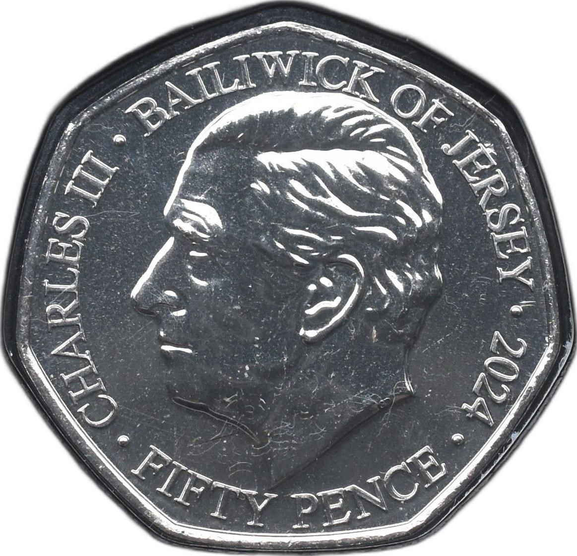 Jersey 50 Pence - Charles III St Patrick obverse