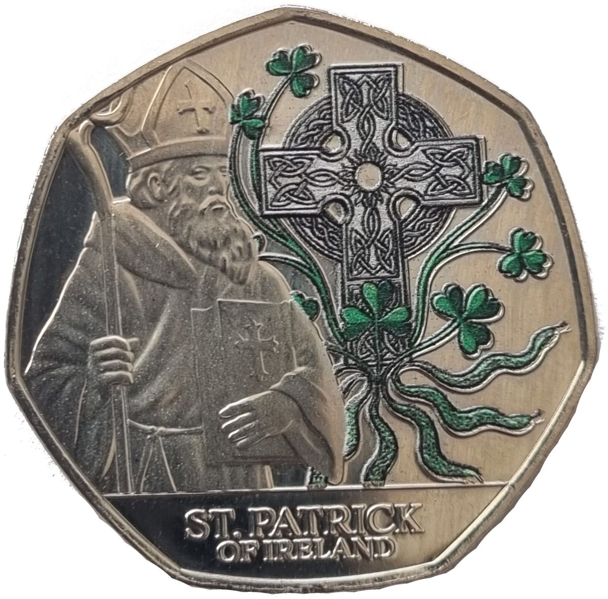 Jersey 50 Pence - Charles III St Patrick reverse