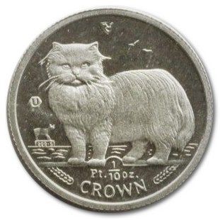 Isle of Man ⅒ Crown - Elizabeth II Persian Cat; Platinum