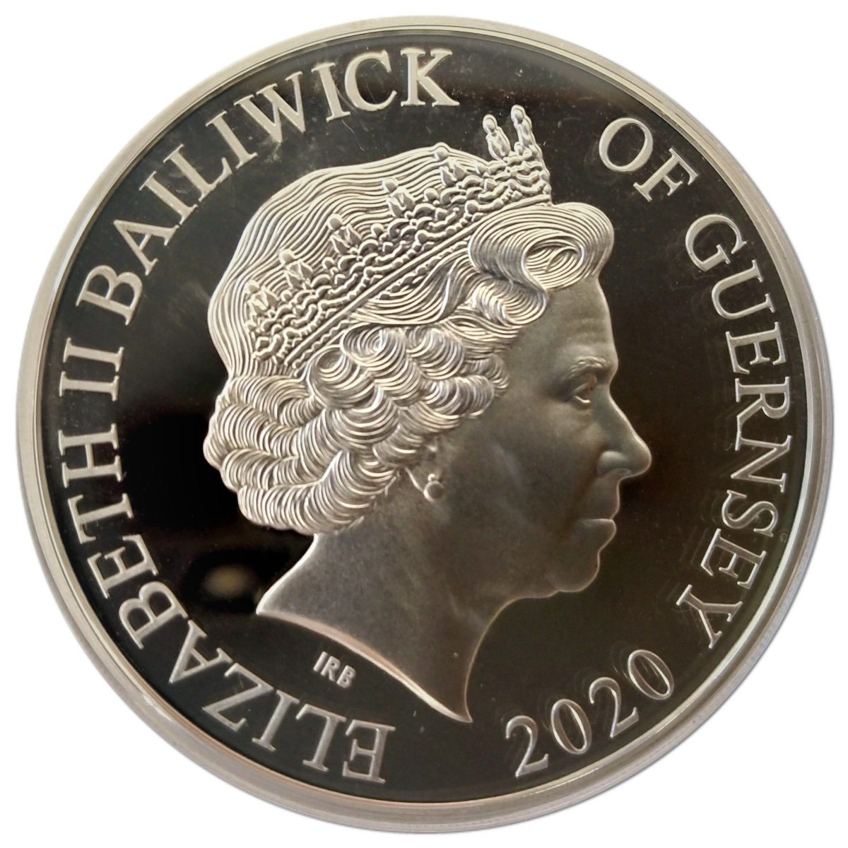 Guernsey 5 Pounds - Elizabeth II 75th Anniversary-V.E. Day; Silver Proof obverse