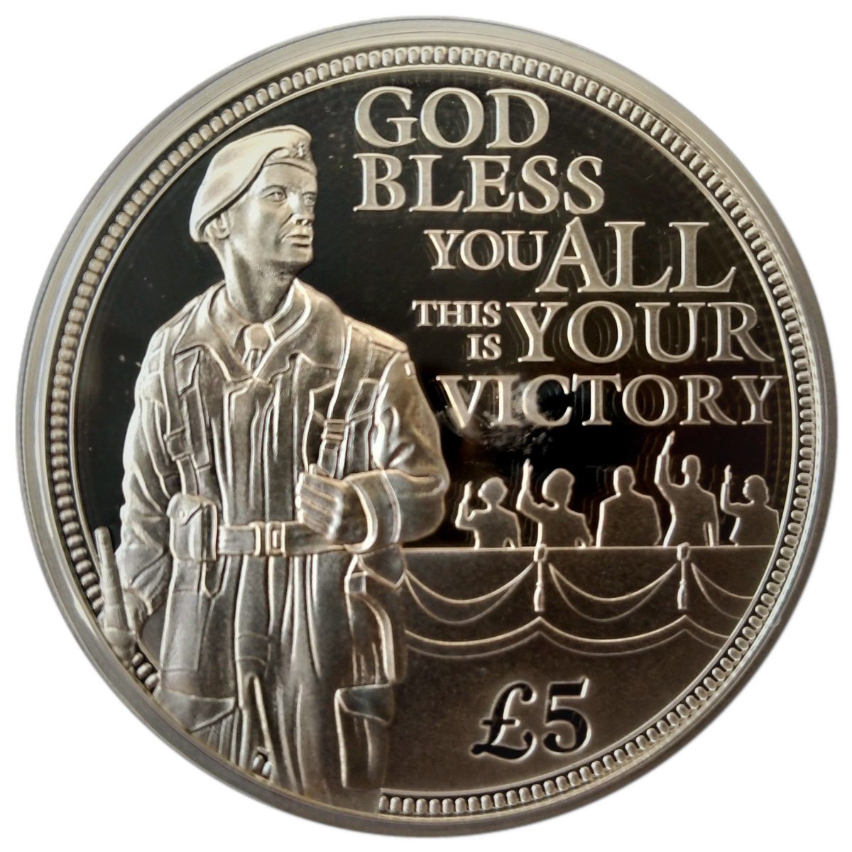 Guernsey 5 Pounds - Elizabeth II 75th Anniversary-V.E. Day; Silver Proof