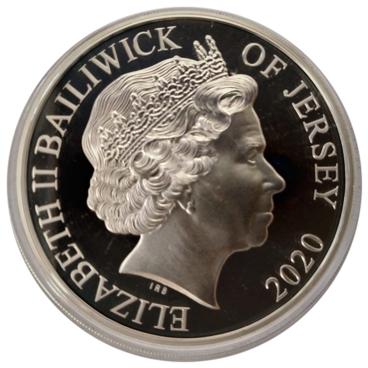 Jersey 5 Pounds - Elizabeth II Victory in Europe; Silver Proof obverse