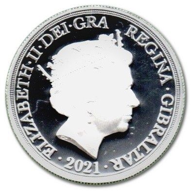 Gibraltar 5 Sovereigns - Elizabeth II Strength and Stay; Silver Proof obverse
