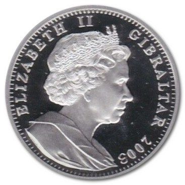Gibraltar 1 Crown - Elizabeth II Peter Rabbit; Silver Proof obverse