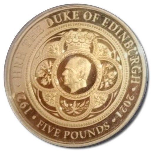 Guernsey 5 Pounds - Elizabeth II H.R.H. Prince Philip, Duke of Edinburgh; Gold Proof