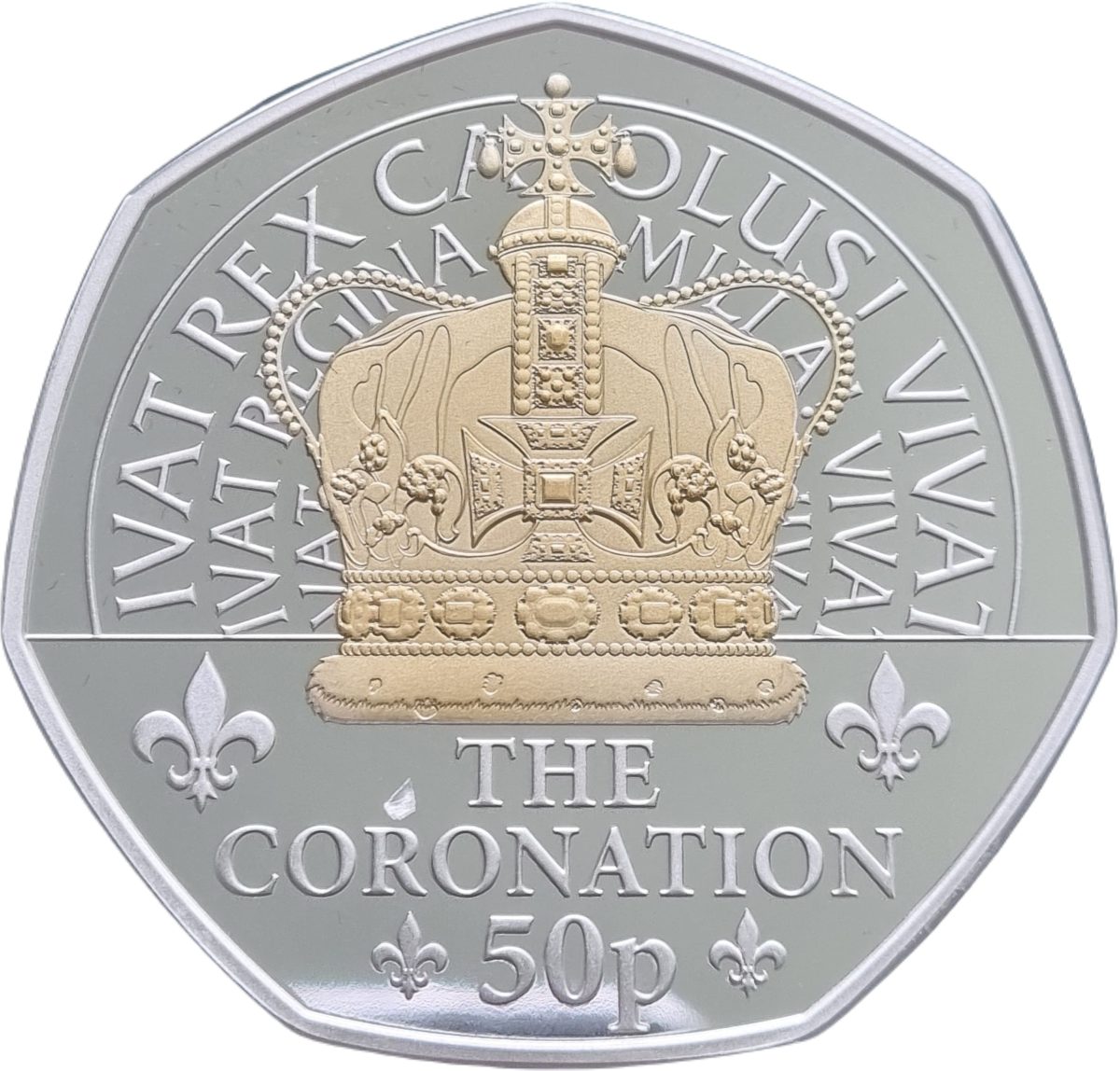 Isle of Man 50 Pence - Charles III King's First Year - Coronation; Silver 5oz reverse