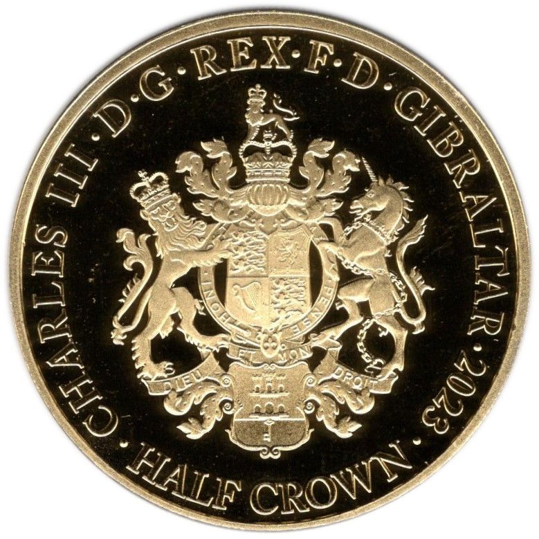 Gibraltar ½ Crown - Charles III Tutankhamun; Gold plated obverse