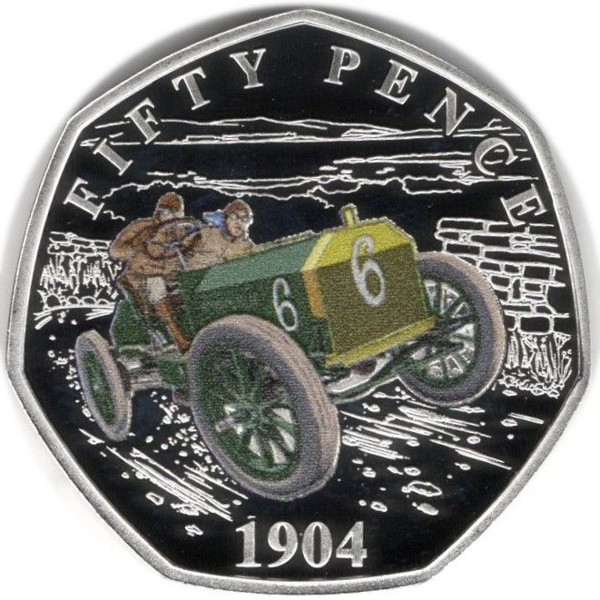 Isle of Man 50 Pence - Charles III The First Motor Race; Silver Proof reverse