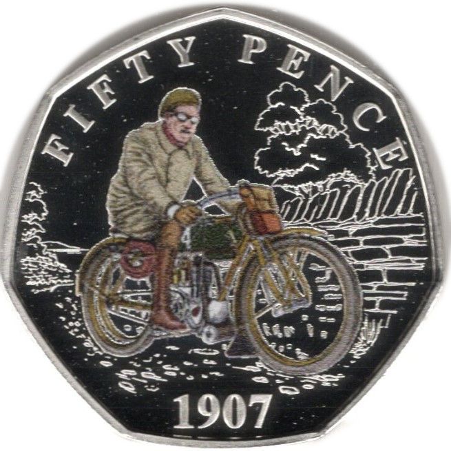 Isle of Man 50 Pence - Charles III The First TT Race; Silver Proof reverse