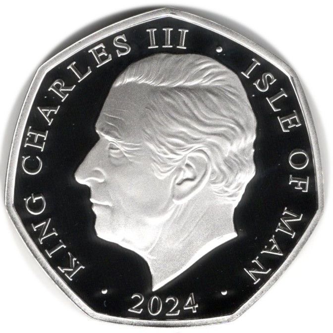 Isle of Man 50 Pence - Charles III The First Manx Grand Prix; Silver Proof obverse