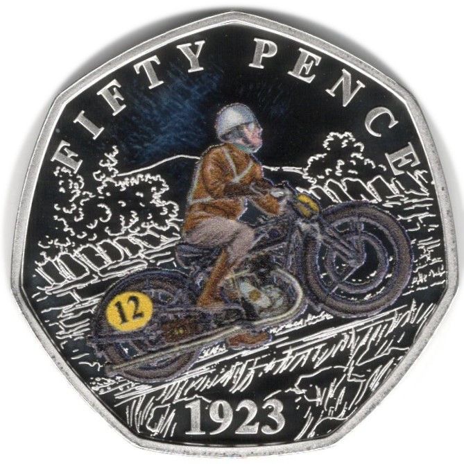 Isle of Man 50 Pence - Charles III The First Manx Grand Prix; Silver Proof reverse