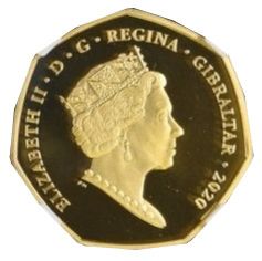 Gibraltar 50 Pence - Elizabeth II VE-Day; Gold Piedfort obverse