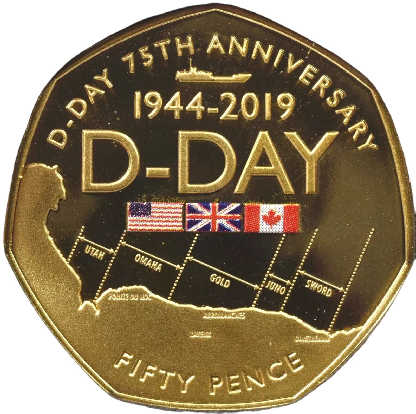 Gibraltar 50 Pence - Elizabeth II D-Day Anniversary; Gold Proof