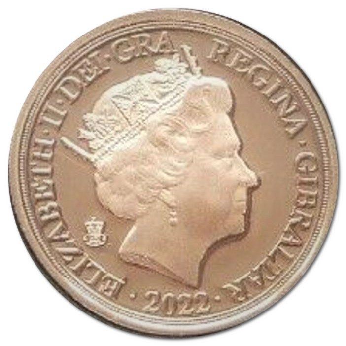 Gibraltar 1 Sovereign - Elizabeth II Posthumous; Platinium Jubilee - Two Portraits; Gold obverse