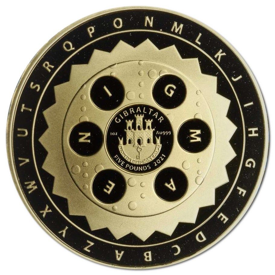Gibraltar 5 Pounds Enigma Code Breakers obverse