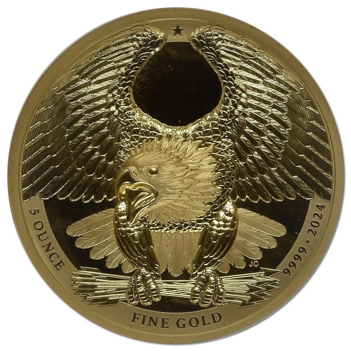 Alderney 500 Pounds - Charles III Bald Eagle; Gold 5oz. reverse