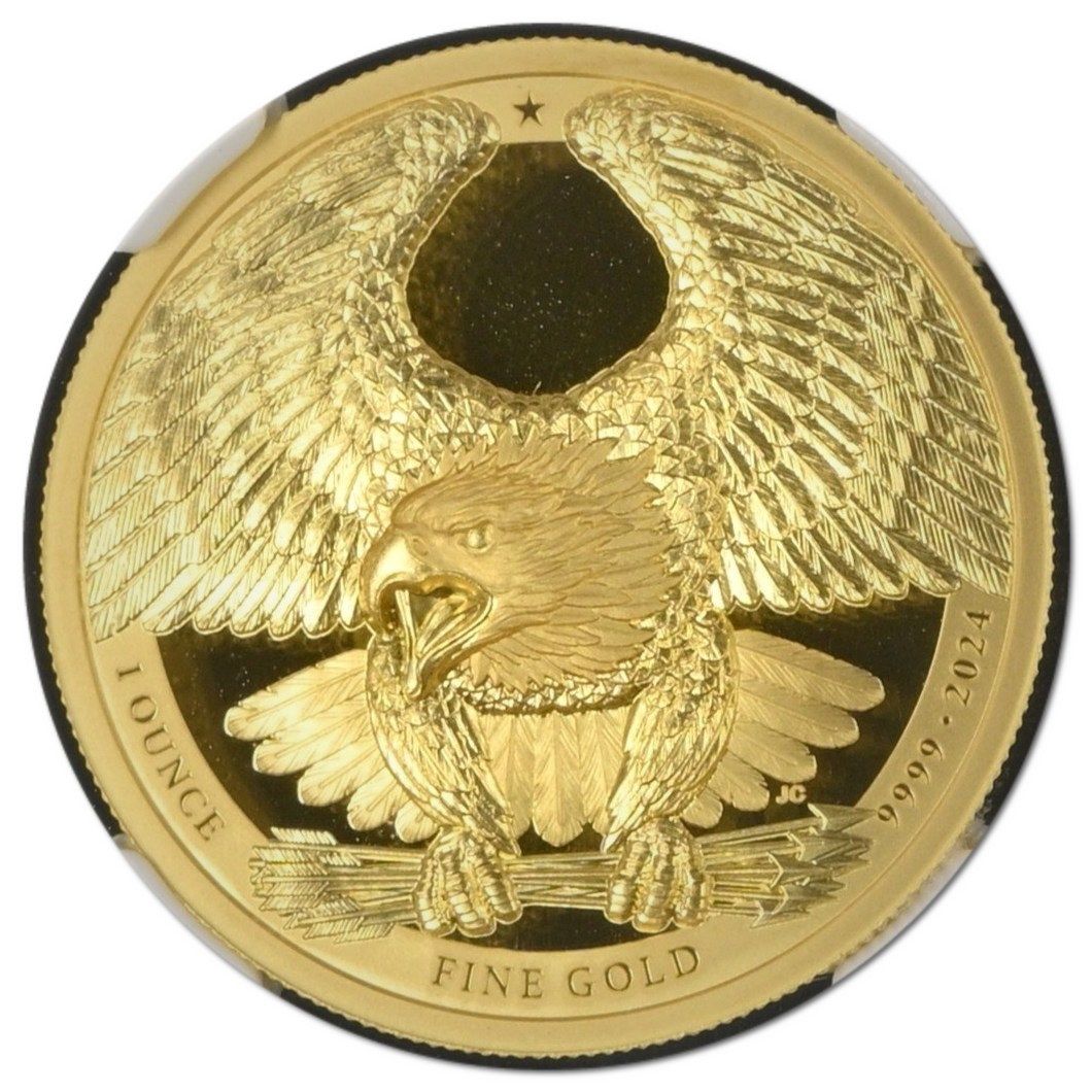 Alderney 100 Pounds - Charles III Bald Eagle; Gold 1oz.