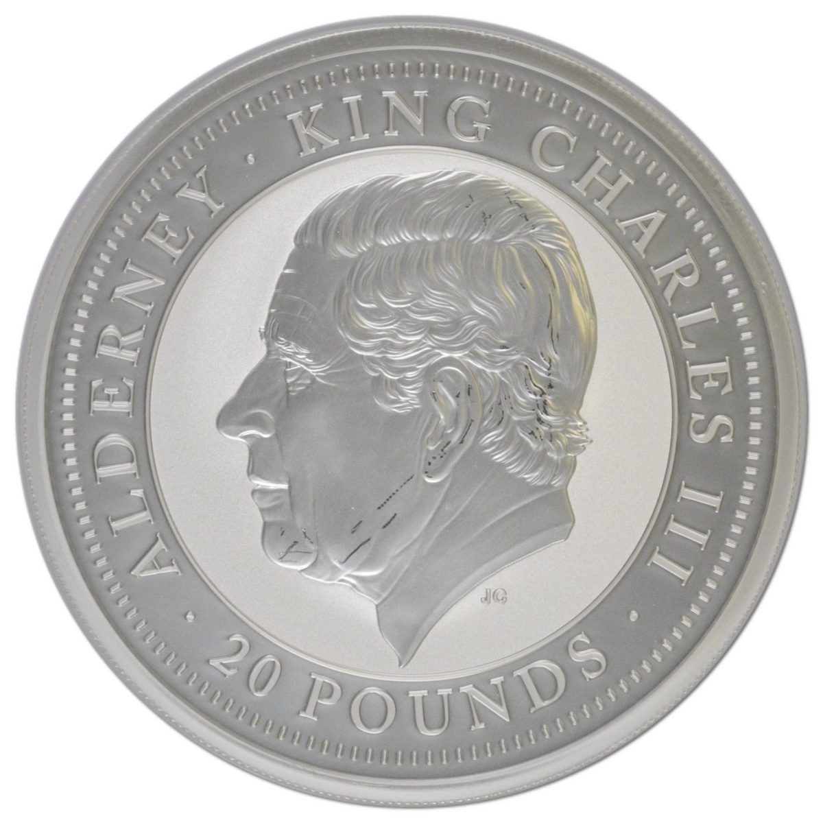 Alderney 20 Pounds - Charles III Bald Eagle; Silver 10oz. obverse