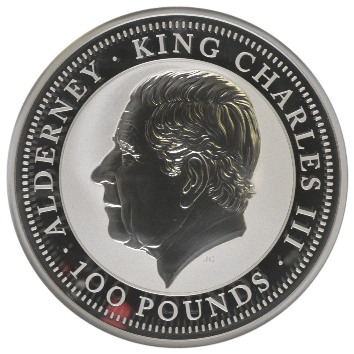 Alderney 100 Pounds - Charles III Bald Eagle; Silver 1 kilo obverse