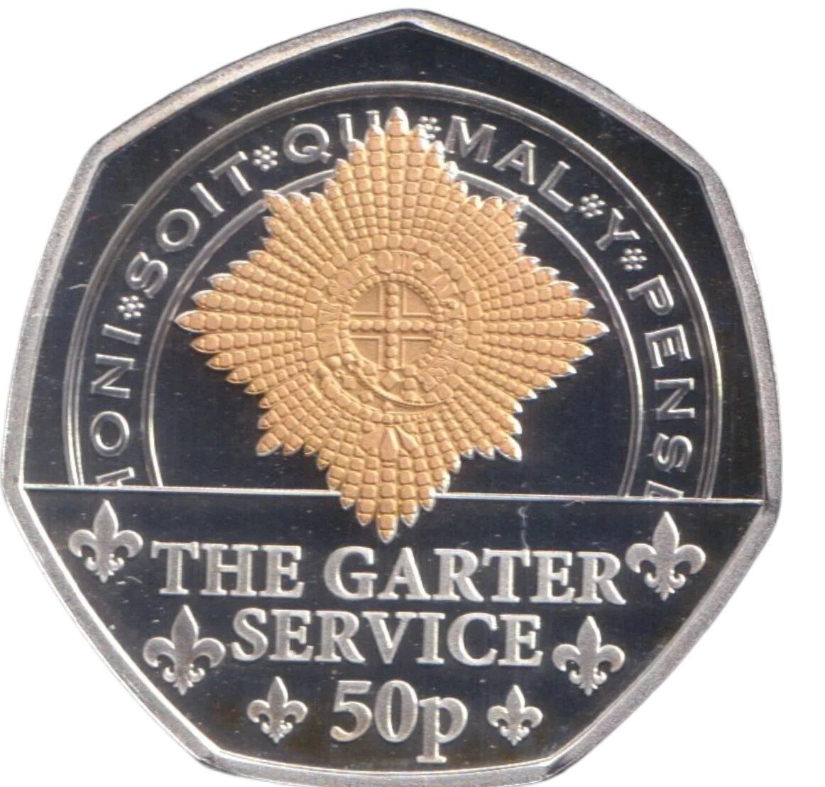 Isle of Man 50 Pence - Charles III King's First Year - Garter Service; Silver Proof Gold gilded reverse