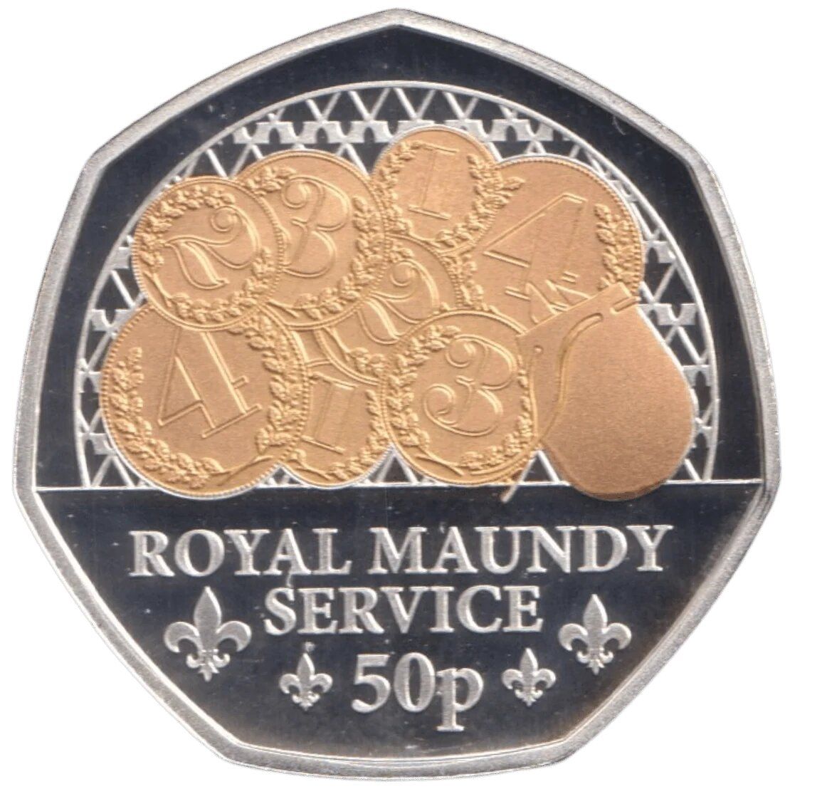 Isle of Man 50 Pence - Charles III King's First Year - Royal Maundy Service; Silver Proof Gold gilded reverse