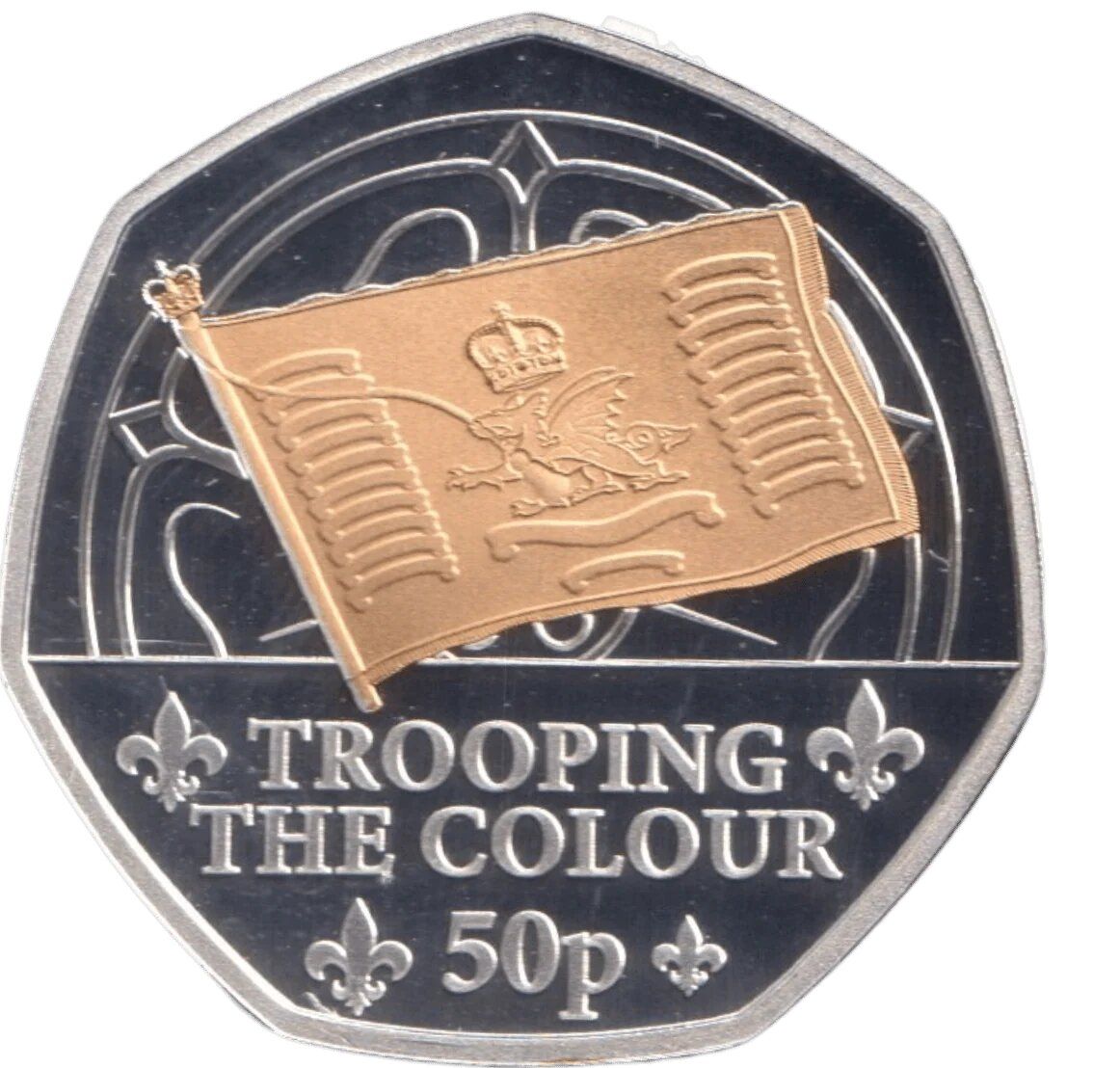 Isle of Man 50 Pence - Charles III King's First Year - Trooping the Colour; Silver Proof Gold gilded reverse