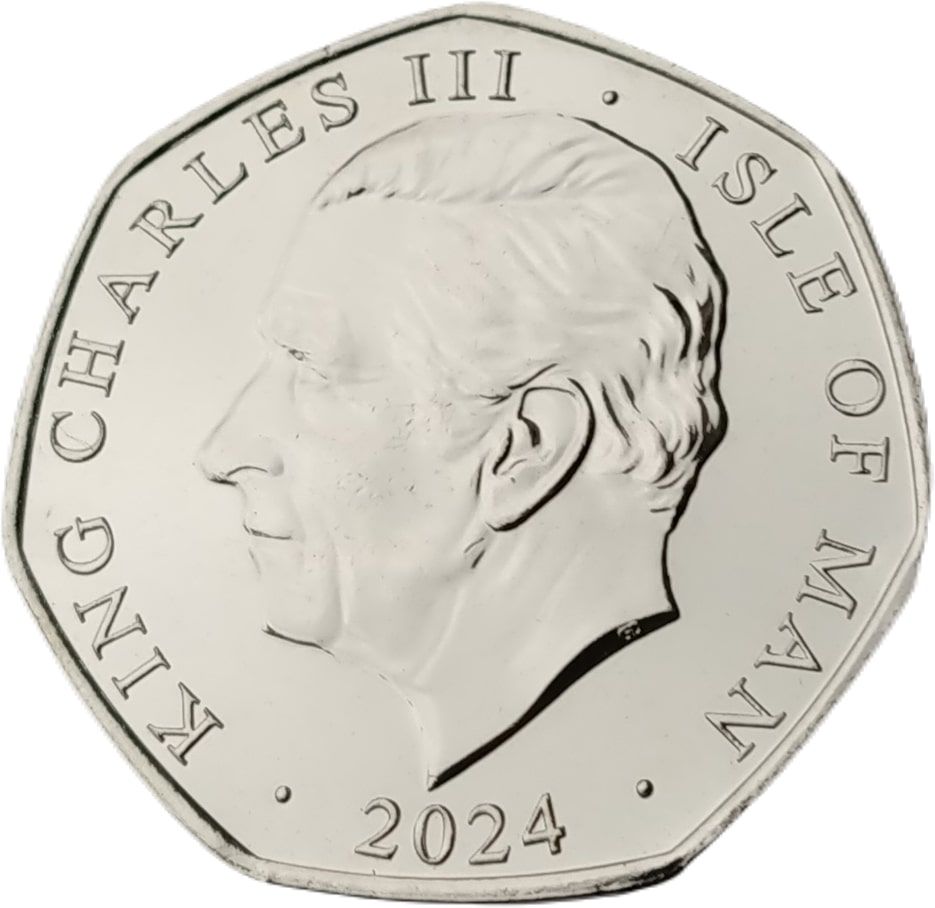 Isle of Man 50 Pence - Charles III King's First Year - Coronation; Silver Plated Gold gilded obverse