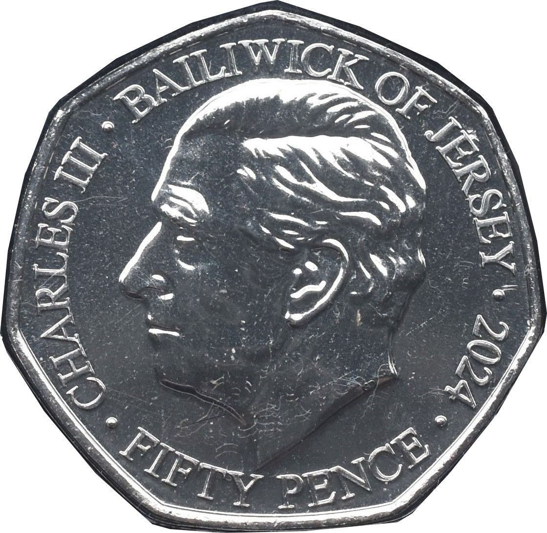Jersey 50 Pence - Charles III Saint Patrick; Coloured obverse