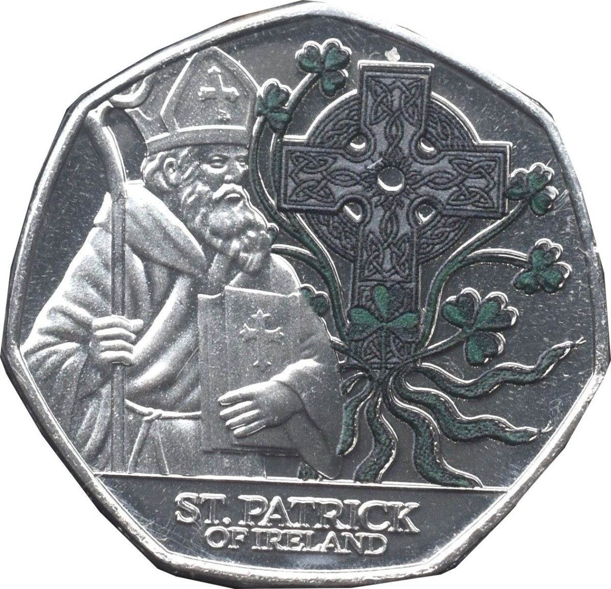 Jersey 50 Pence - Charles III Saint Patrick; Coloured reverse