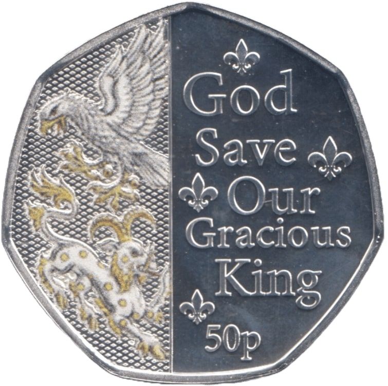 Isle of Man 50 Pence - Charles III Anthem - God Save Our Gracious King; Silver Proof Colourised