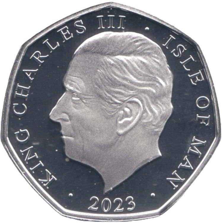 Isle of Man 50 Pence - Charles III Anthem - Long Live Our Noble King; Silver Proof Colourised obverse