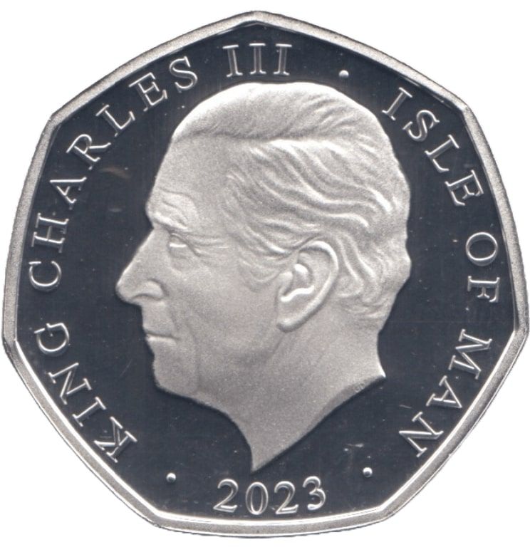 Isle of Man 50 Pence - Charles III Anthem - Long to Reign Over Us; Silver Proof Colourised obverse