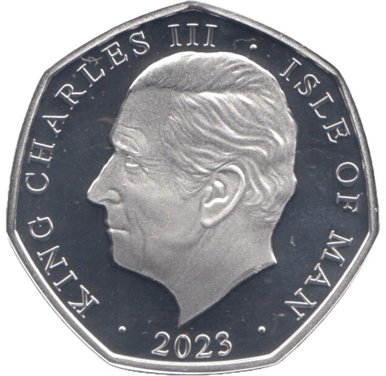 Isle of Man 50 Pence - Charles III Anthem - Send Him Victorious; Silver Proof Colourised obverse