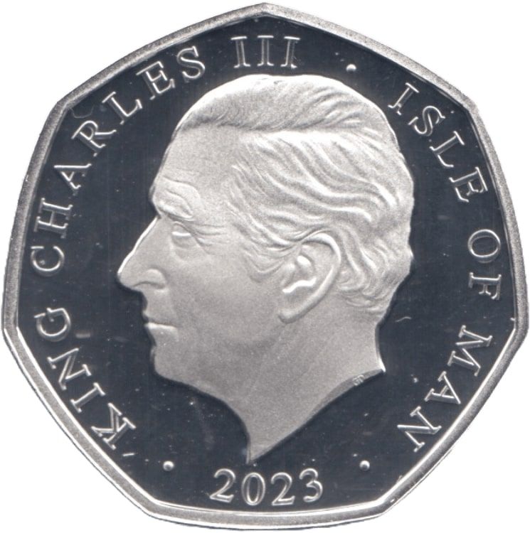 Isle of Man 50 Pence - Charles III Anthem - God Save the King; Silver Proof Colourised obverse