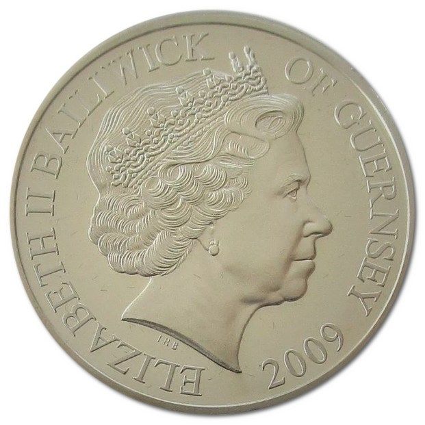 Guernsey 5 Pounds - Elizabeth II Discovery; Silver Proof obverse