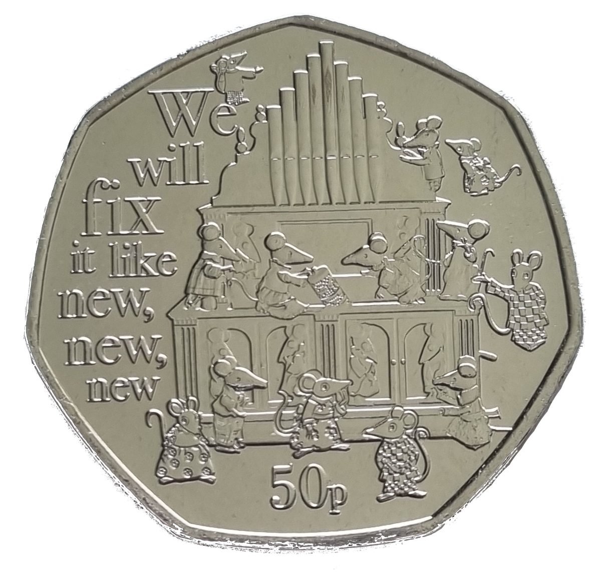 Guernsey 50 Pence - Charles III Mice reverse