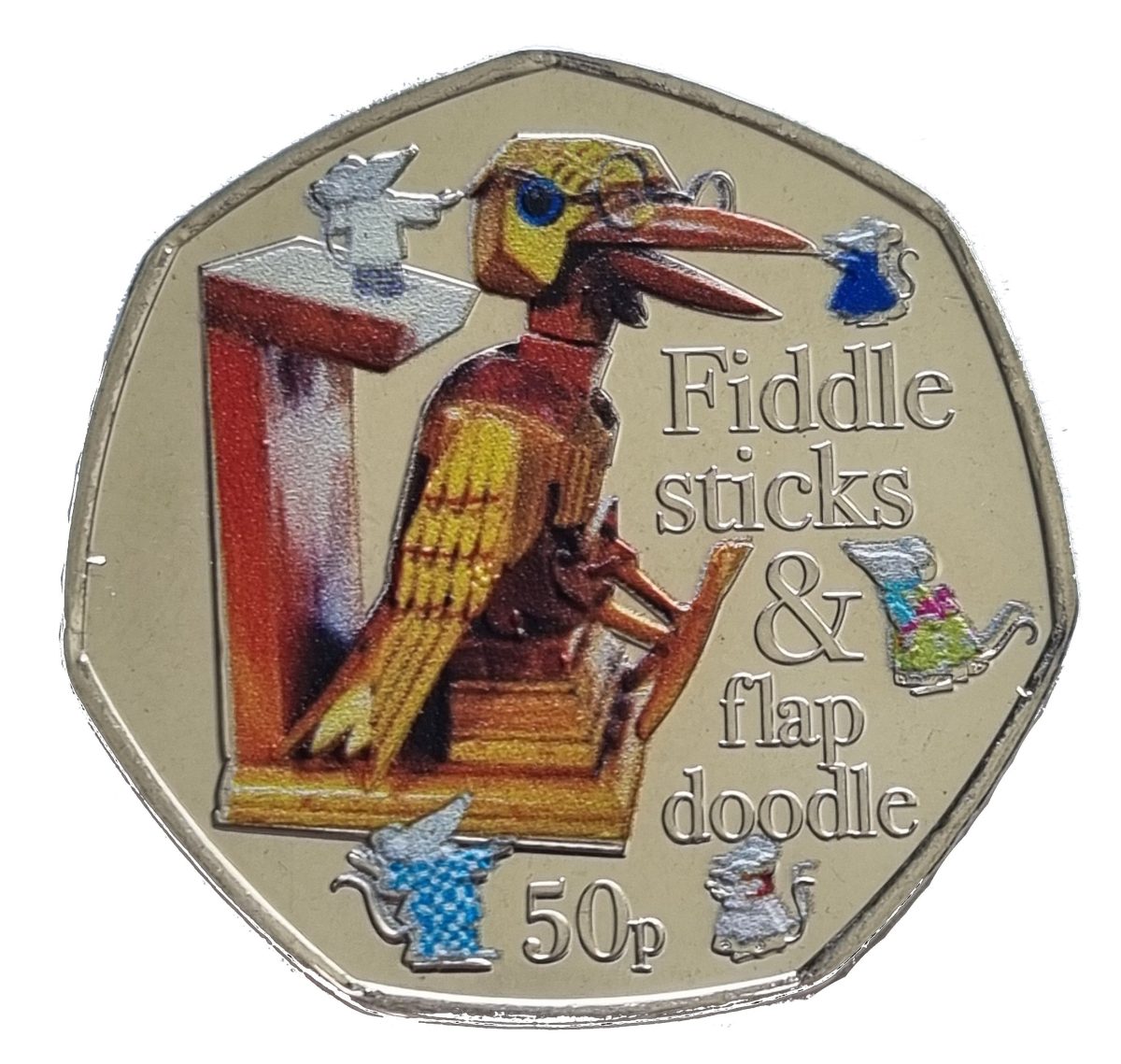 Guernsey 50 Pence - Charles III Professor Yaffle; Coloured reverse