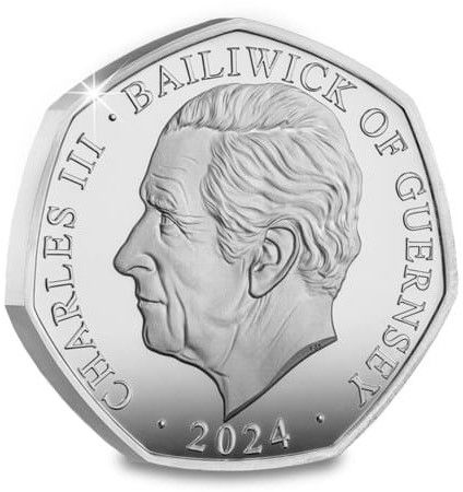 Guernsey 50 Pence - Charles III Gabriel; Silver obverse
