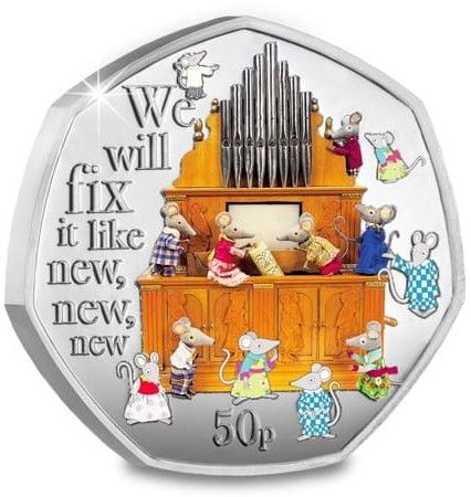 Guernsey 50 Pence - Charles III Mice; Silver reverse