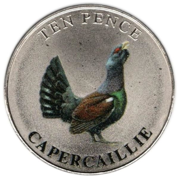 Guernsey 10 Pence - Charles III Capercaillie; Colourised reverse