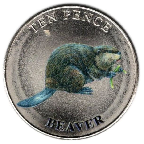 Guernsey 10 Pence - Charles III Beaver; Colourised
