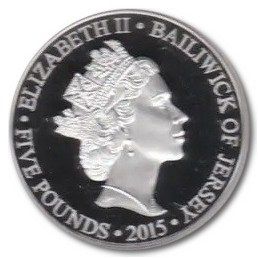 Jersey 5 Pounds - Elizabeth II Longest Reigning Monarch - 1950's Portrait; Silver obverse
