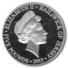 Jersey 5 Pounds - Elizabeth II Longest Reigning Monarch - 1960's Portrait; Silver obverse
