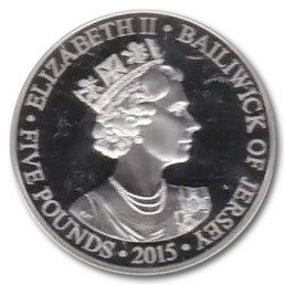 Jersey 5 Pounds - Elizabeth II Longest Reigning Monarch - 1970's Portrait; Silver obverse