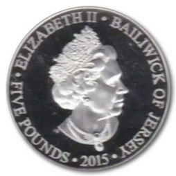 Jersey 5 Pounds - Elizabeth II Longest Reigning Monarch - 1990's Portrait; Silver obverse