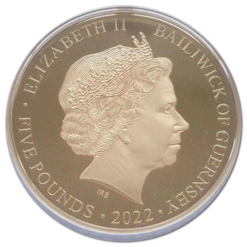 Guernsey 5 Pounds - Elizabeth II Platinum Jubilee; Gold Proof obverse