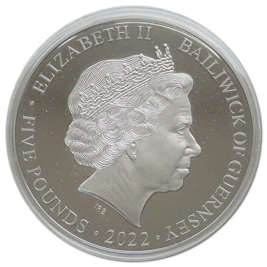 Guernsey 5 Pounds - Elizabeth II Platinum Jubilee; Platinum Proof obverse
