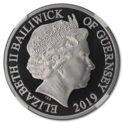 Guernsey 5 Pounds - Elizabeth II 75th anniversary of D-Day; Silver Proof obverse